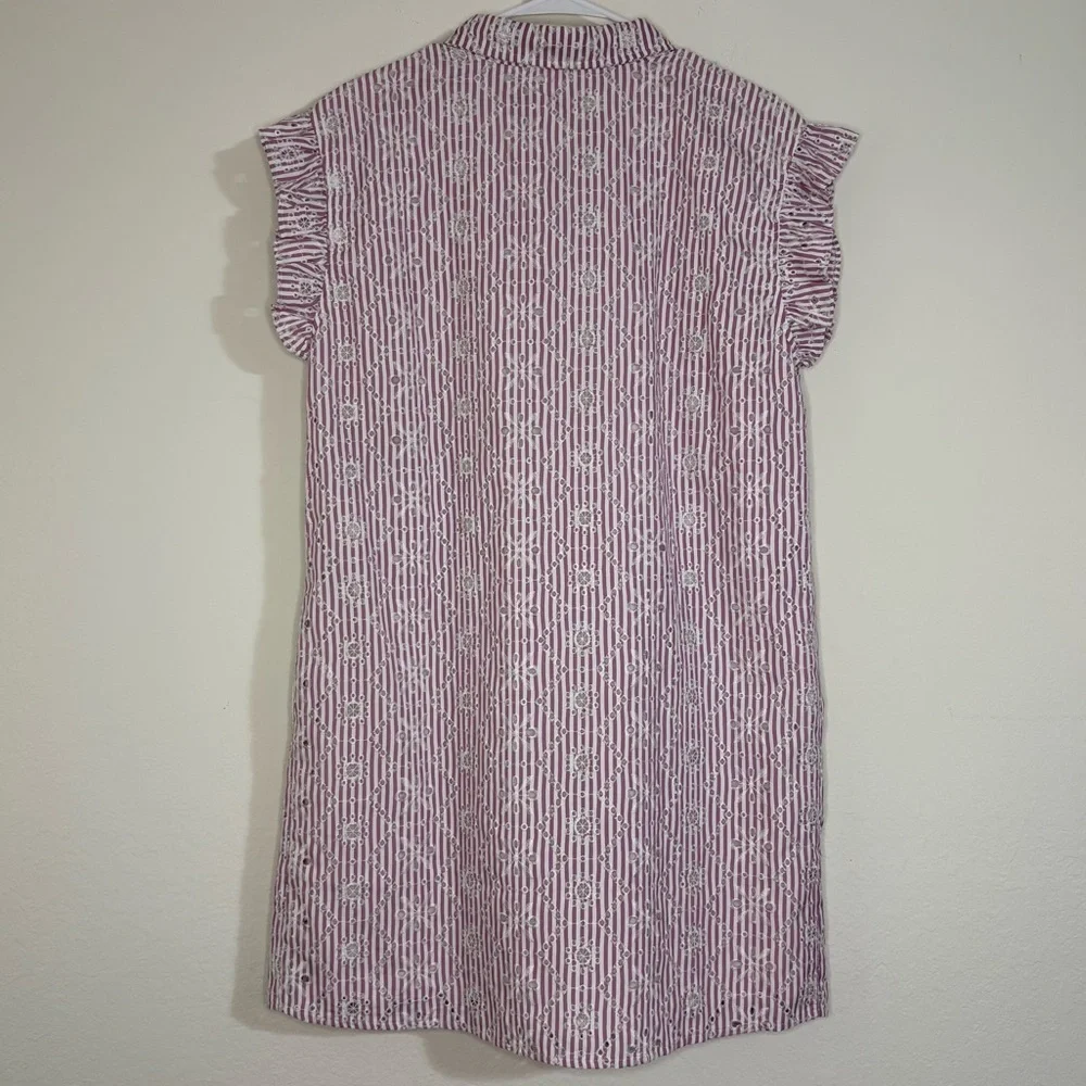 Avara Eyelet Ruffle Sleeve Purple Stripe Dress NWT - Picture 7 of 10